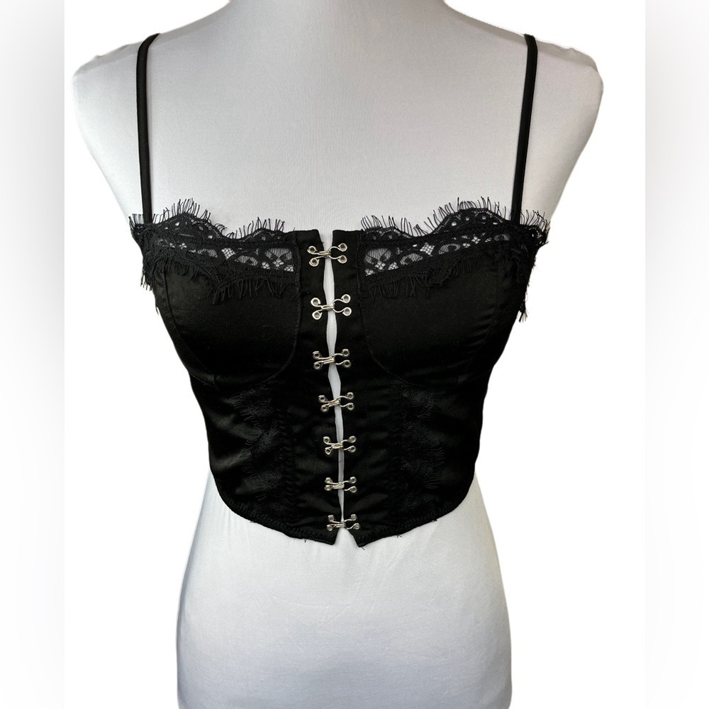 ASOS Corset Cami Lace Insert Adjustable Straps Elastic Bottom Hook-Eye Closure